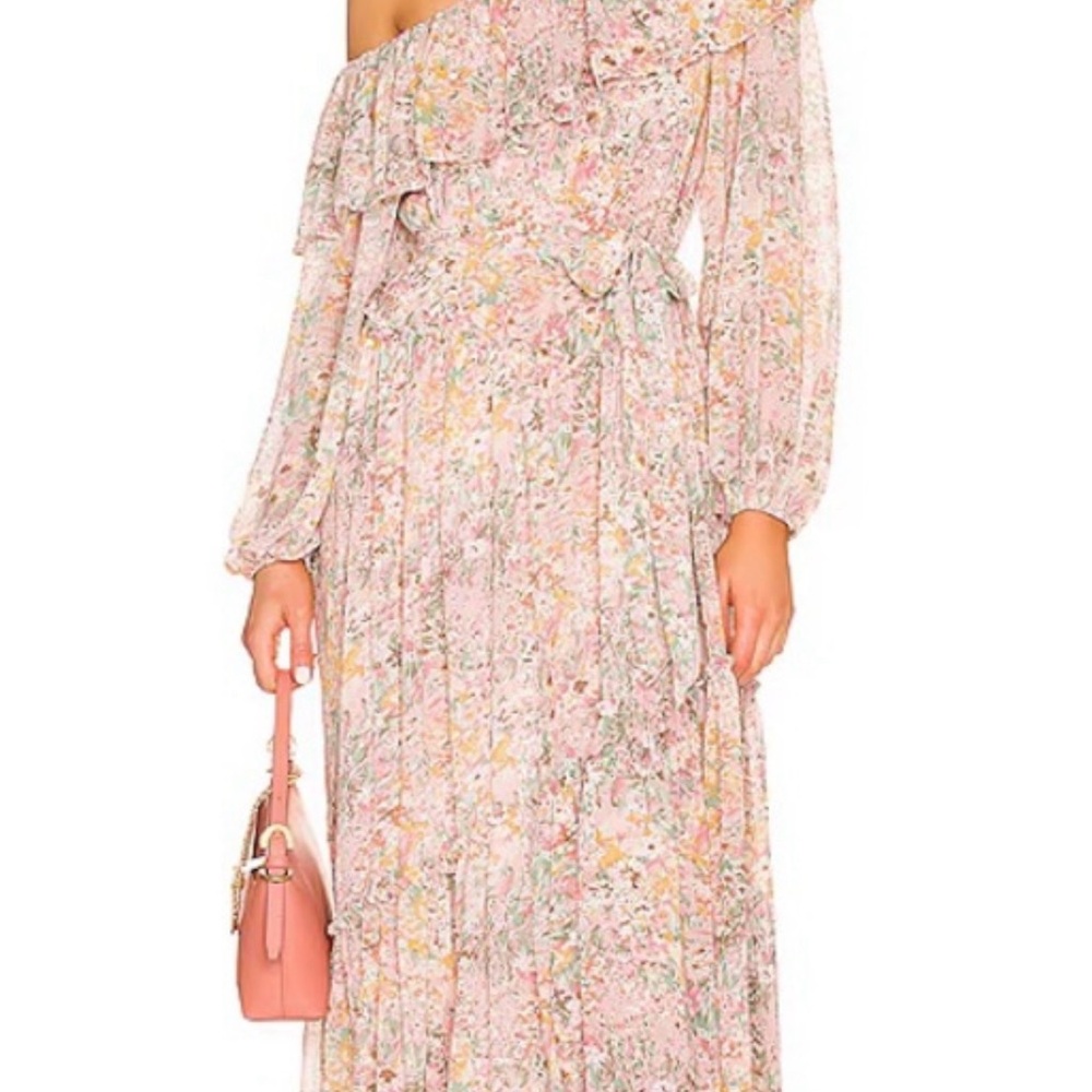 Astr Pink One Shoulder Bishop Sleeve Sundress